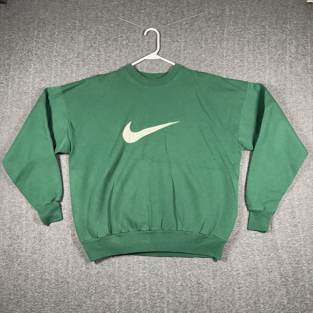 Vintage Nike Sweatshirt Mens XL Green Swoosh Logo Crewneck Fleece 90s Pullover